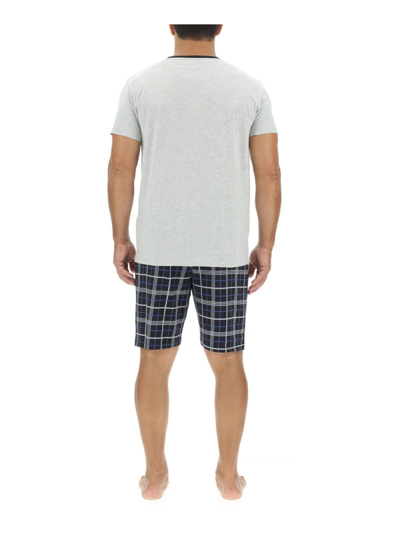 Ensemble Pyjama court homme en coton à carreaux et Logo poitrine Pierre Cardin Gris - Kiabi