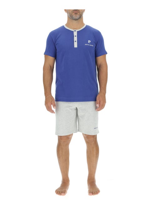 Ensemble Pyjama court homme en coton uni col boutonné & Logo poitrine Pierre Cardin - Kiabi