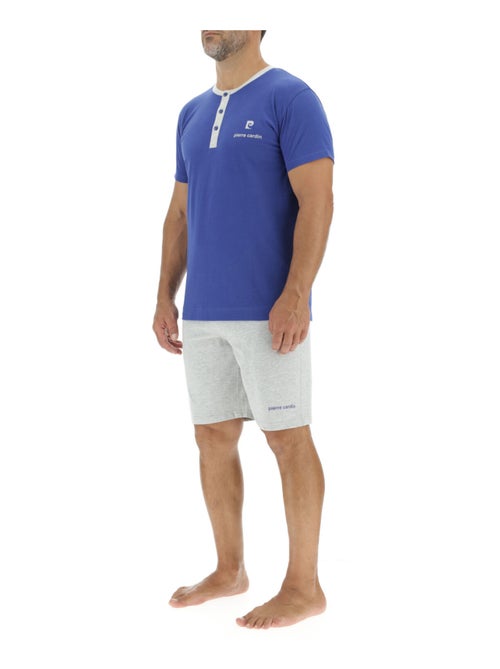Ensemble Pyjama court homme en coton uni col boutonné & Logo poitrine Pierre Cardin - Kiabi