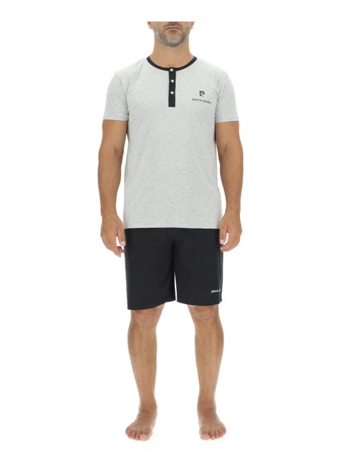 Ensemble Pyjama court homme en coton uni col boutonné & Logo poitrine Pierre Cardin - Kiabi