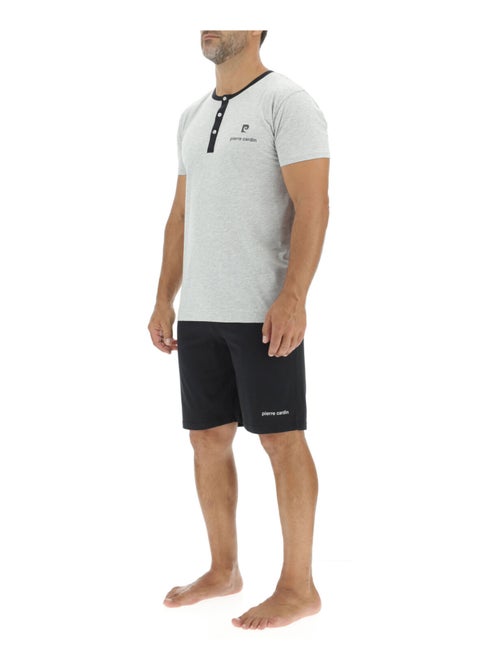 Ensemble Pyjama court homme en coton uni col boutonné & Logo poitrine Pierre Cardin - Kiabi