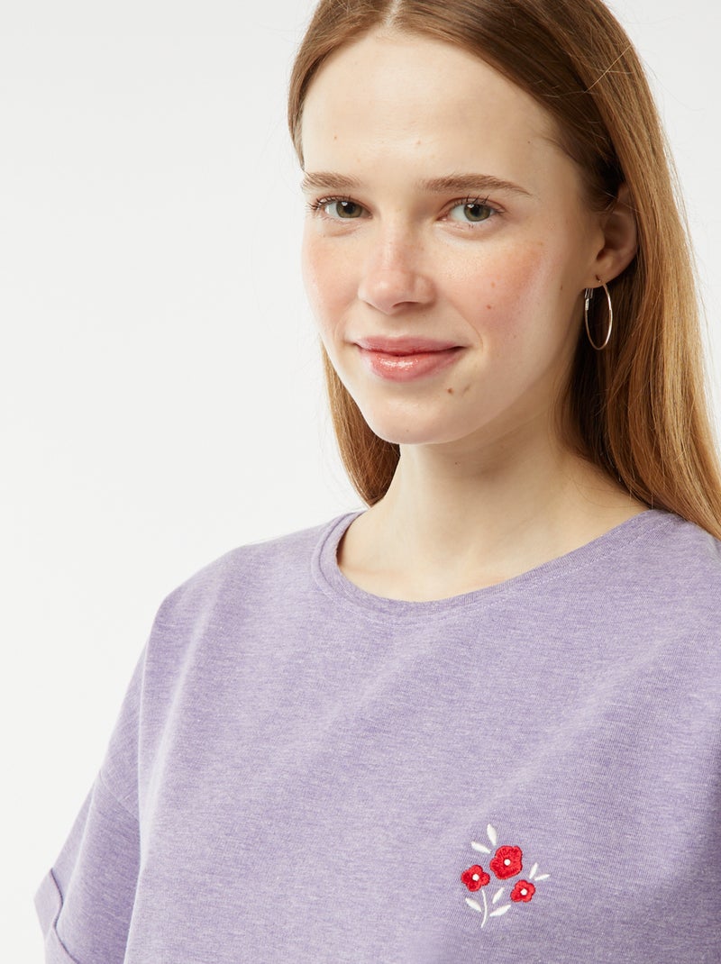 Ensemble pyjama court short + t-shirt avec broderie - 2 pièces Rose - Kiabi