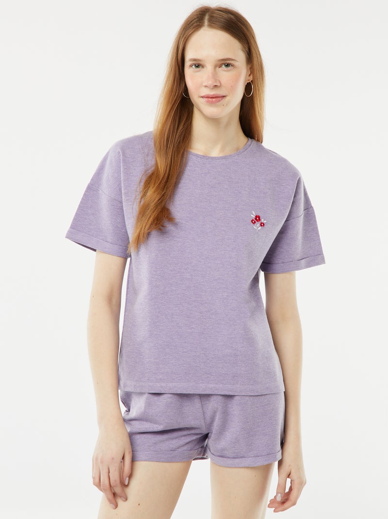 Ensemble pyjama court short + t-shirt avec broderie - 2 pièces Rose - Kiabi