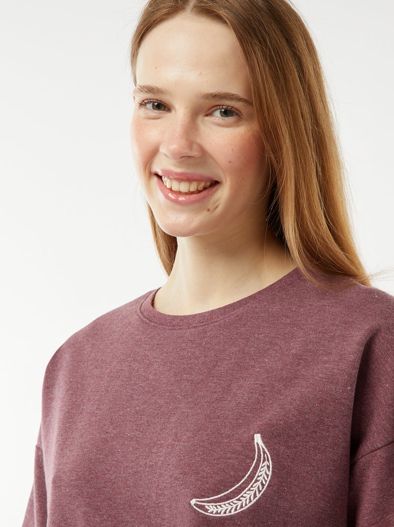 Ensemble pyjama court short + t-shirt avec broderie - 2 pièces Violet - Kiabi