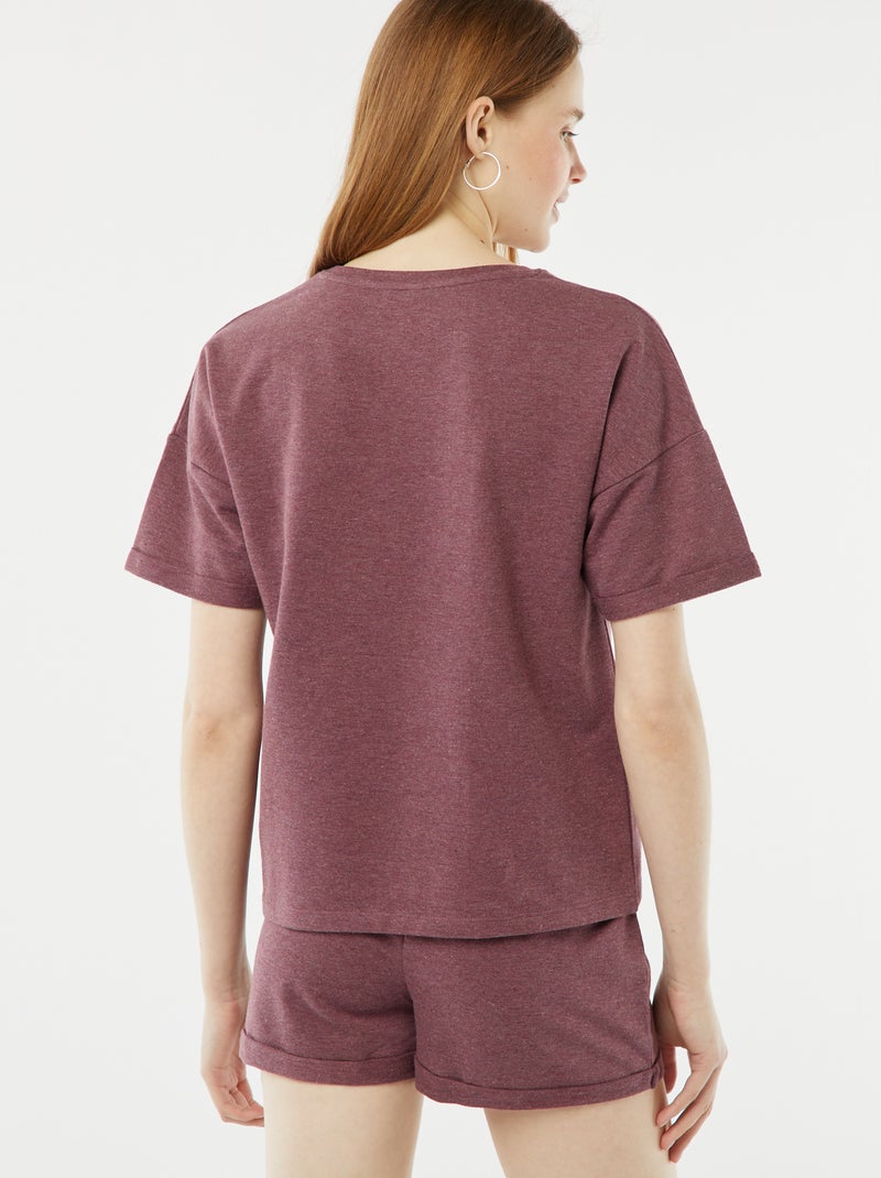 Ensemble pyjama court short + t-shirt avec broderie - 2 pièces Violet - Kiabi