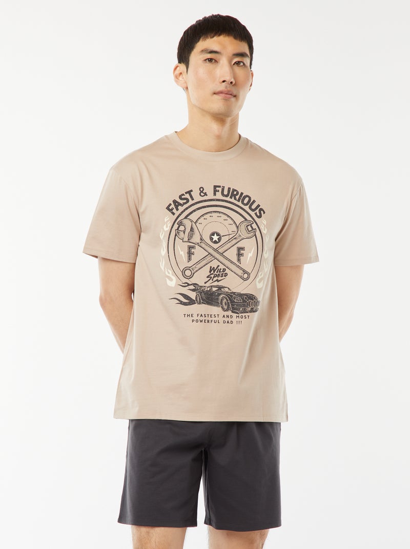 Ensemble pyjama court short + t-shirt 'Fast and Furious' -  2 pièces MARRON - Kiabi