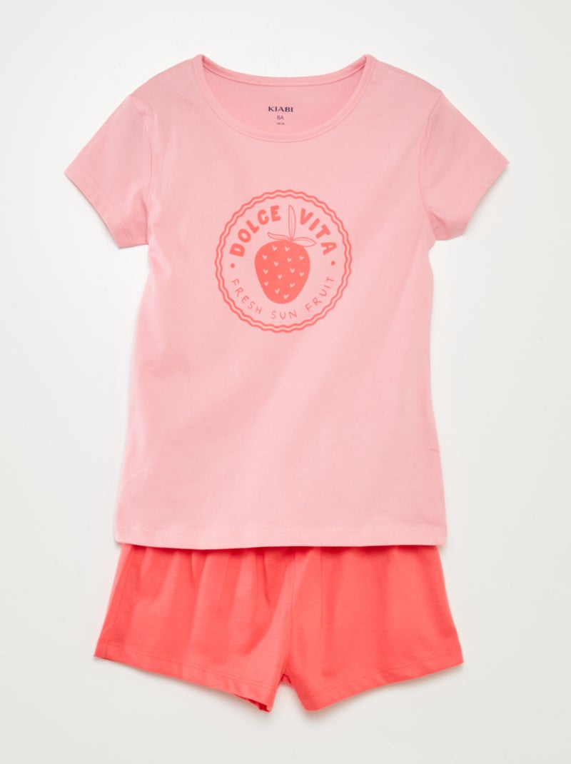 Ensemble pyjama court t-shirt + short - 2 pièces Rose - Kiabi