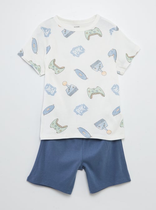 Ensemble pyjama court t-shirt + short avec imprimés - 2 pièces - Kiabi