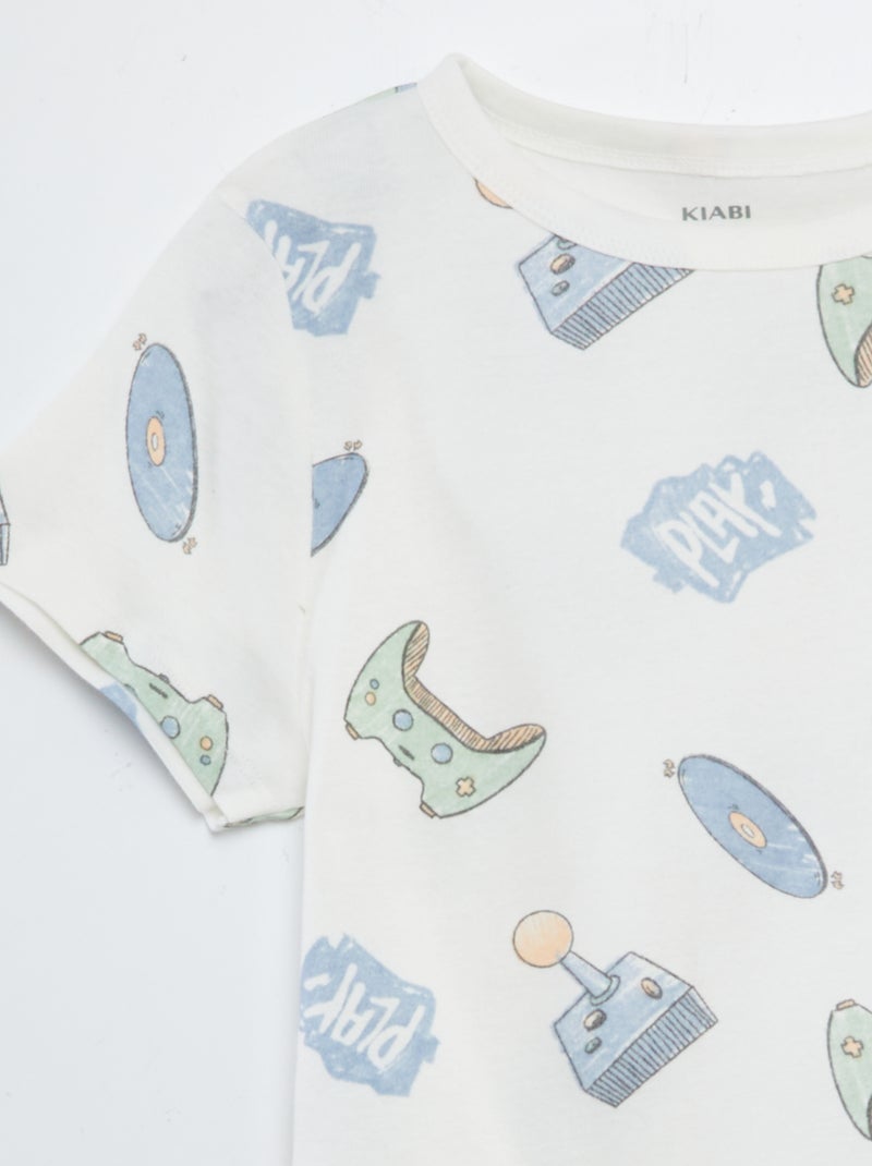 Ensemble pyjama court t-shirt + short avec imprimés - 2 pièces BLANC - Kiabi