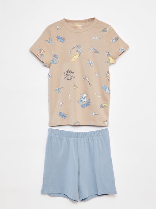 Ensemble pyjama court t-shirt + short avec imprimés - 2 pièces - Kiabi