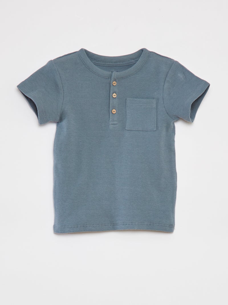 Ensemble pyjama court t-shirt + short en maille gaufrée - 2 pièces BLEU - Kiabi