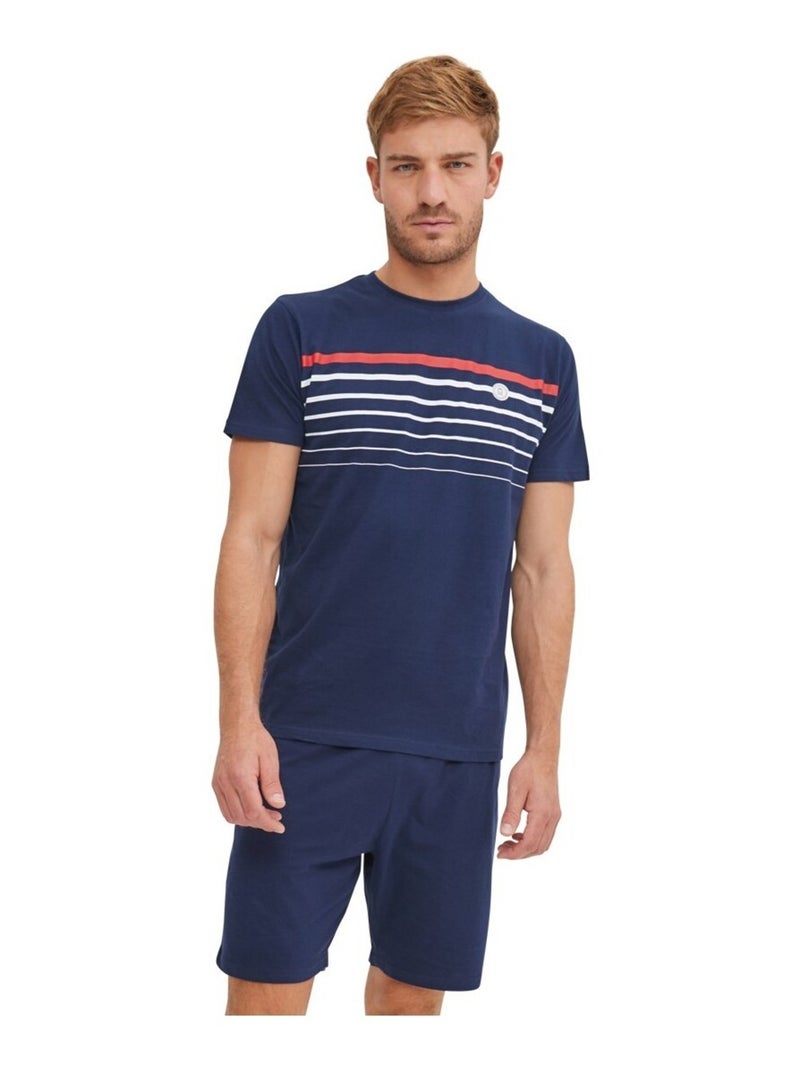 Ensemble Pyjama court Tshirt col rond homme en coton Serge Blanco Bleu Blanc - Kiabi