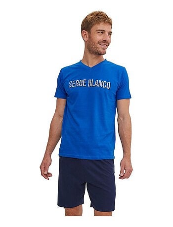 Ensemble pyjama court tshirt col v homme en coton serge blanco
