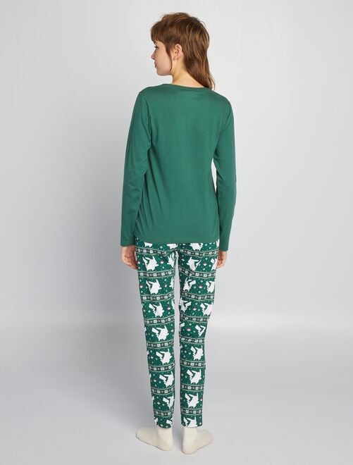 Pyjama de Noël Tête de Rudolph junior - 100% coton BIO - Vert - Kiabi -  31.40€
