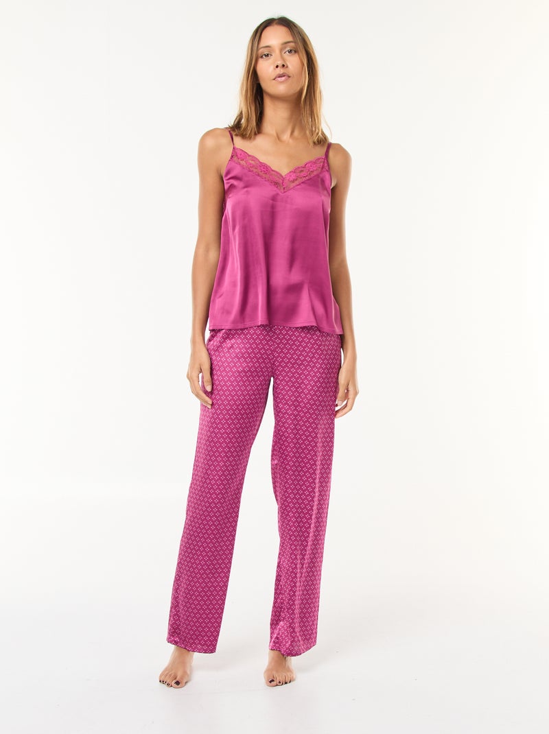 Ensemble pyjama débardeur + pantalon satiné - 2 pièces Violet - Kiabi