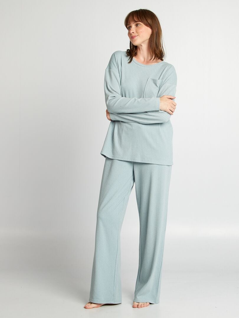 Ensemble pyjama effet côtelé maille douce Bleu - Kiabi