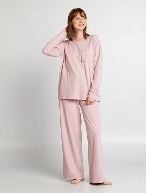 Ensemble pyjama effet côtelé maille douce - Kiabi