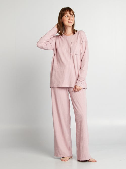 Ensemble pyjama effet côtelé maille douce - Kiabi