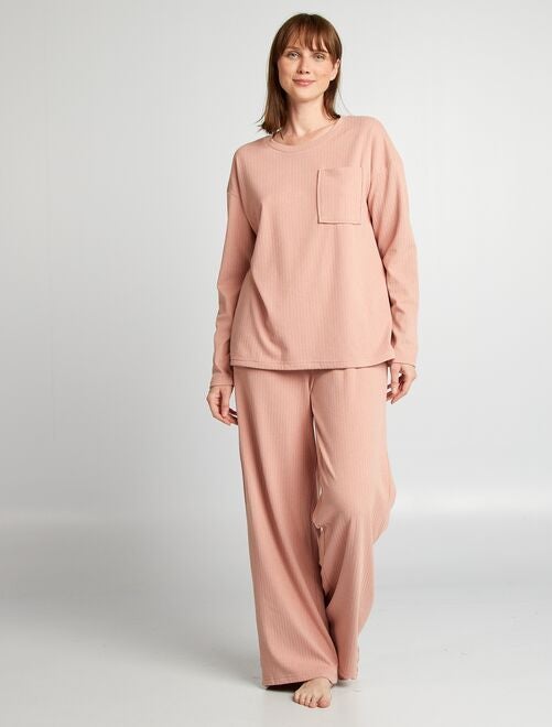 Ensemble pyjama effet côtelé maille douce - Kiabi