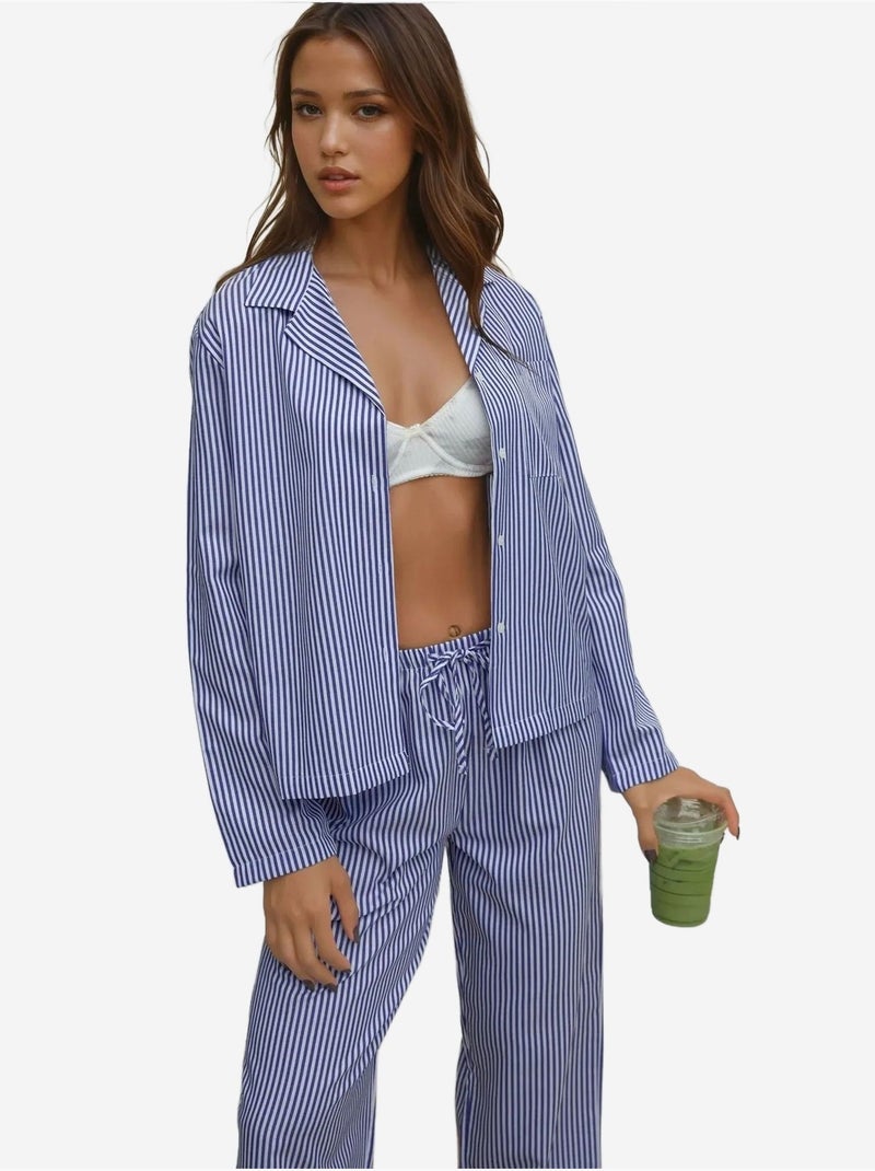 Ensemble pyjama en coton rayé Bleu ciel - Kiabi