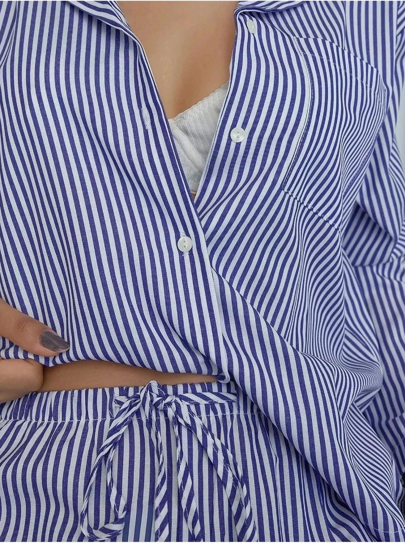 Ensemble pyjama en coton rayé Bleu ciel - Kiabi