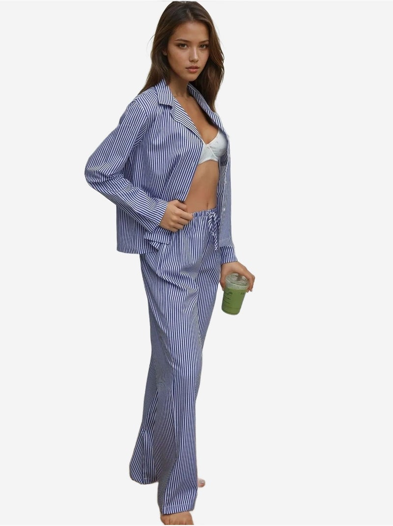 Ensemble pyjama en coton rayé Bleu ciel - Kiabi