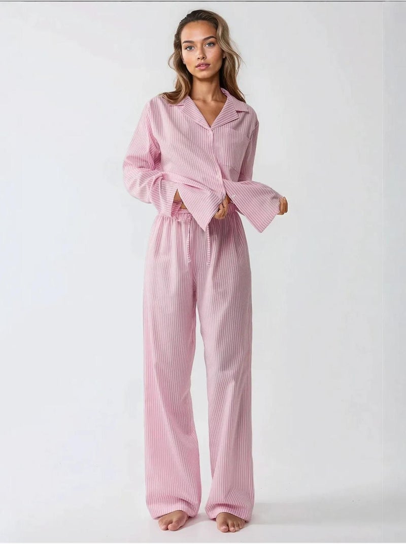 Ensemble pyjama en coton rayé Rose - Kiabi