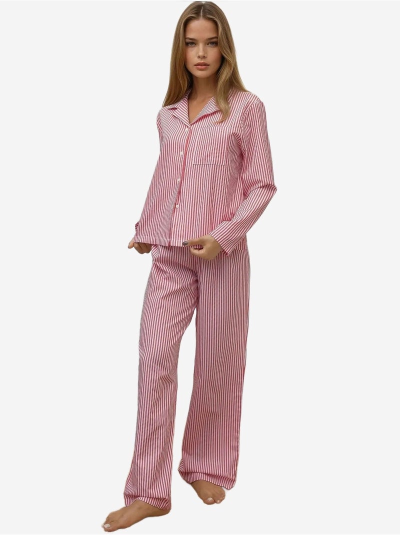Ensemble pyjama en coton rayé Rouge bordeaux - Kiabi