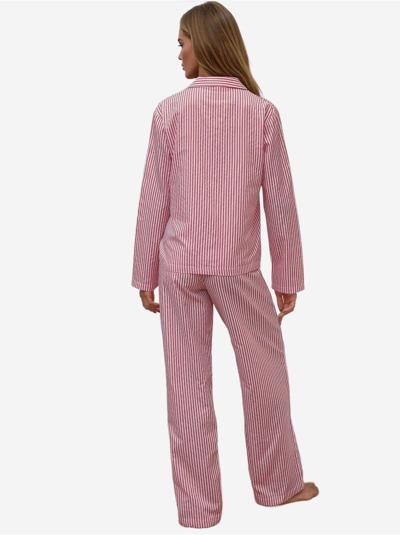 Ensemble pyjama en coton rayé Rouge bordeaux - Kiabi