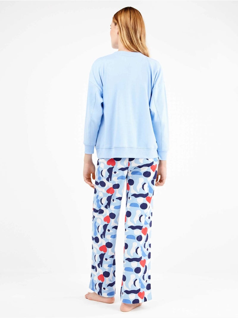Ensemble pyjama en interlock à motifs coeurs Bleu clair - Kiabi