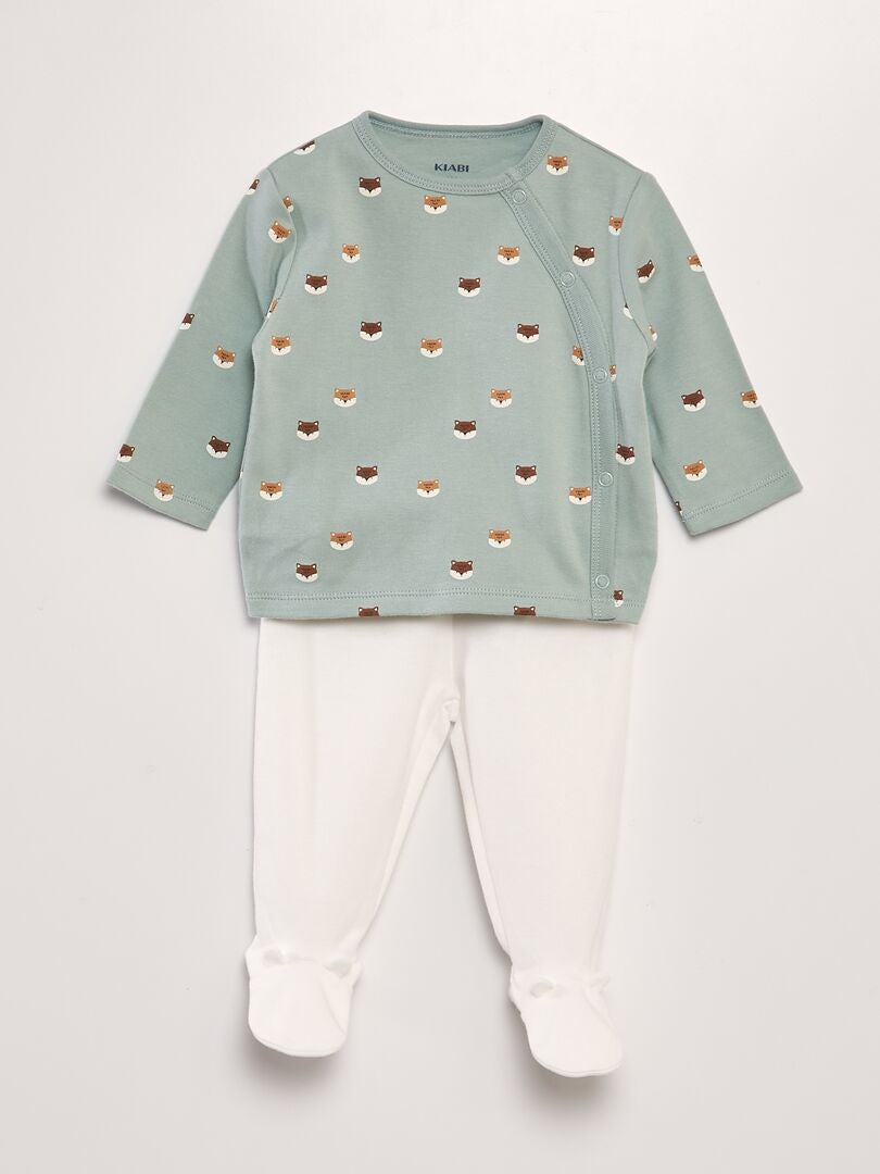 Ensemble pyjama en jersey Vert/beige - Kiabi