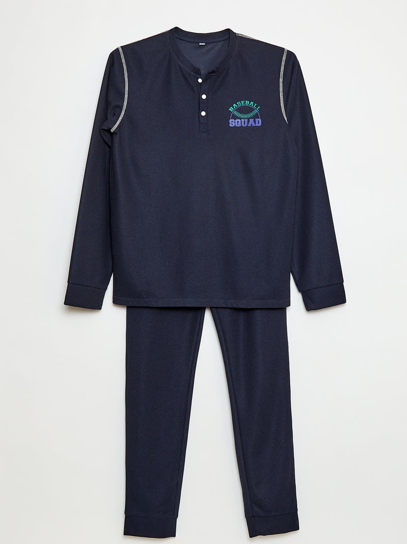 Ensemble pyjama en maille gaufrée Baseball - 2 pièces Bleu - Kiabi
