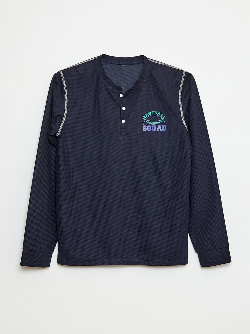 Ensemble pyjama en maille gaufrée Baseball - 2 pièces Bleu - Kiabi