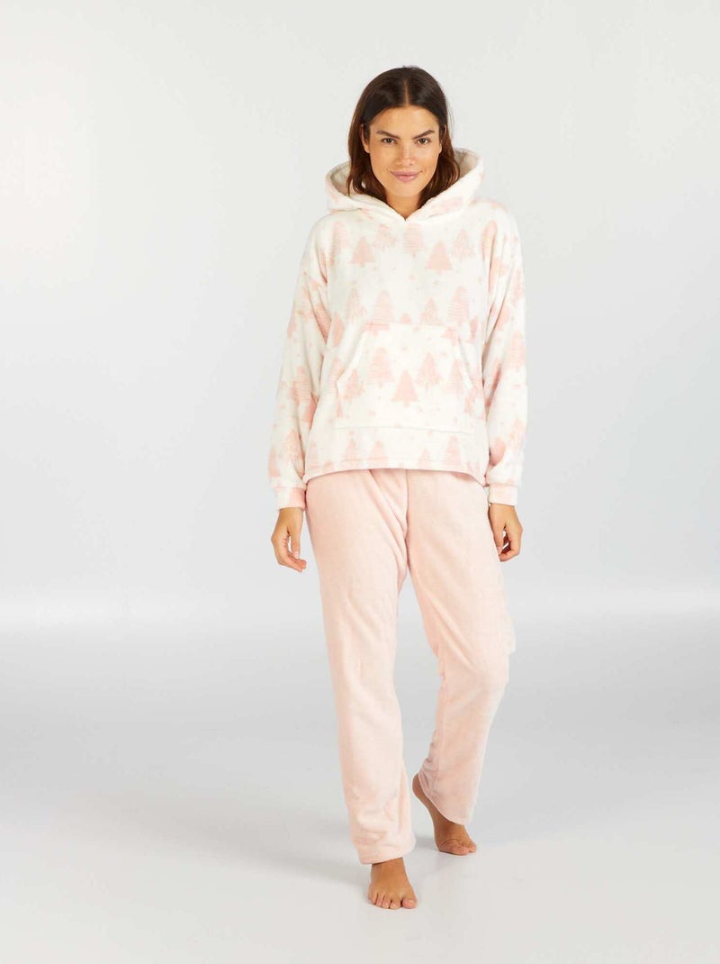 Ensemble pyjama en maille peluche - 2 pièces Blanc/rose - Kiabi