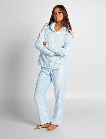 Ensemble pyjama côtelé t-shirt + pantalon - 2 pièces - Bleu - Kiabi - 17.60€