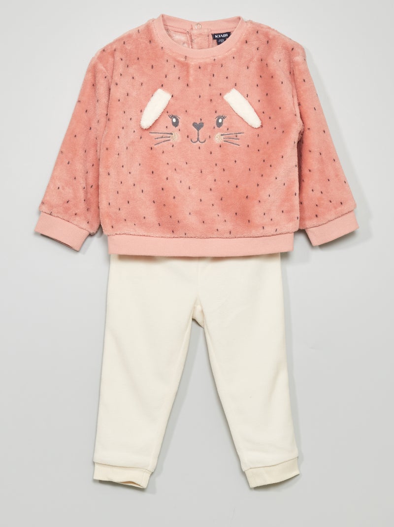 Ensemble pyjama en maille polaire - 2 pièces Rose foncé - Kiabi