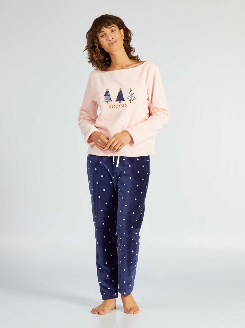 Ensemble pyjama en maille polaire - 2 pièces rose/bleu - Kiabi