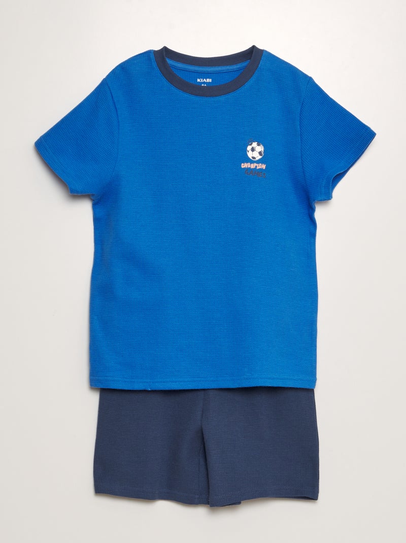 Ensemble pyjama en nid d'abeilles - 2 pièces Bleu - Kiabi