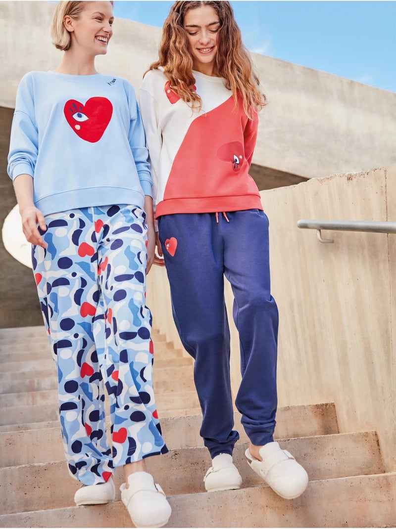 Ensemble pyjama en peluche éponge motifs coeurs Ecru - Kiabi