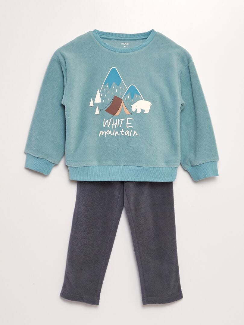 Ensemble pyjama en polaire imprimé t-shirt + pantalon - 2 pièces Bleu - Kiabi