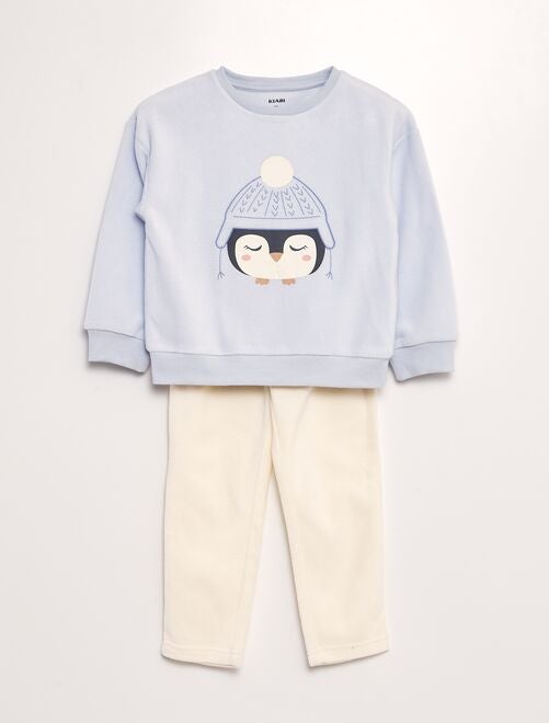 Ensemble pyjama en polaire imprimé t-shirt + pantalon - 2 pièces - Kiabi