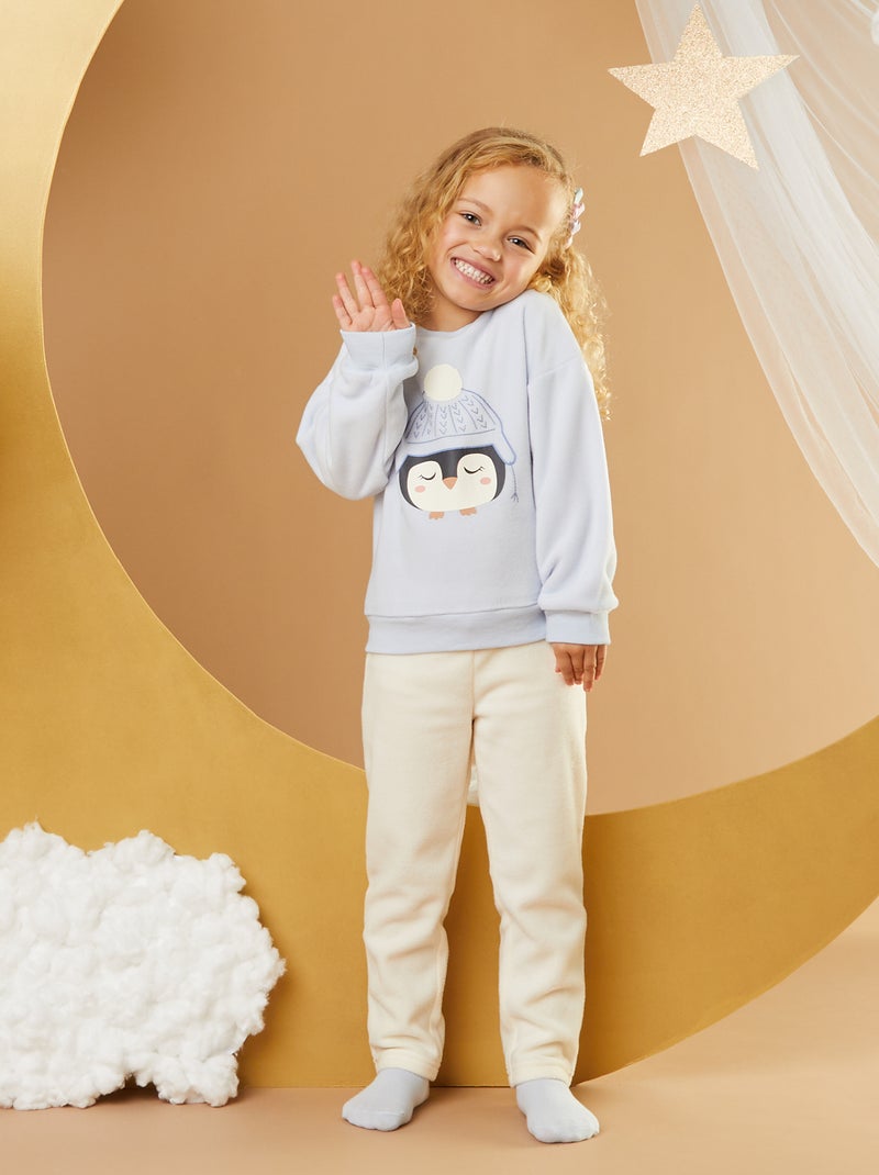 Ensemble pyjama en polaire imprimé t-shirt + pantalon - 2 pièces gris glacier pingouin - Kiabi