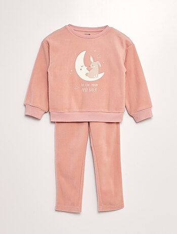 Ensemble pyjama en polaire imprimé t-shirt + pantalon - 2 pièces