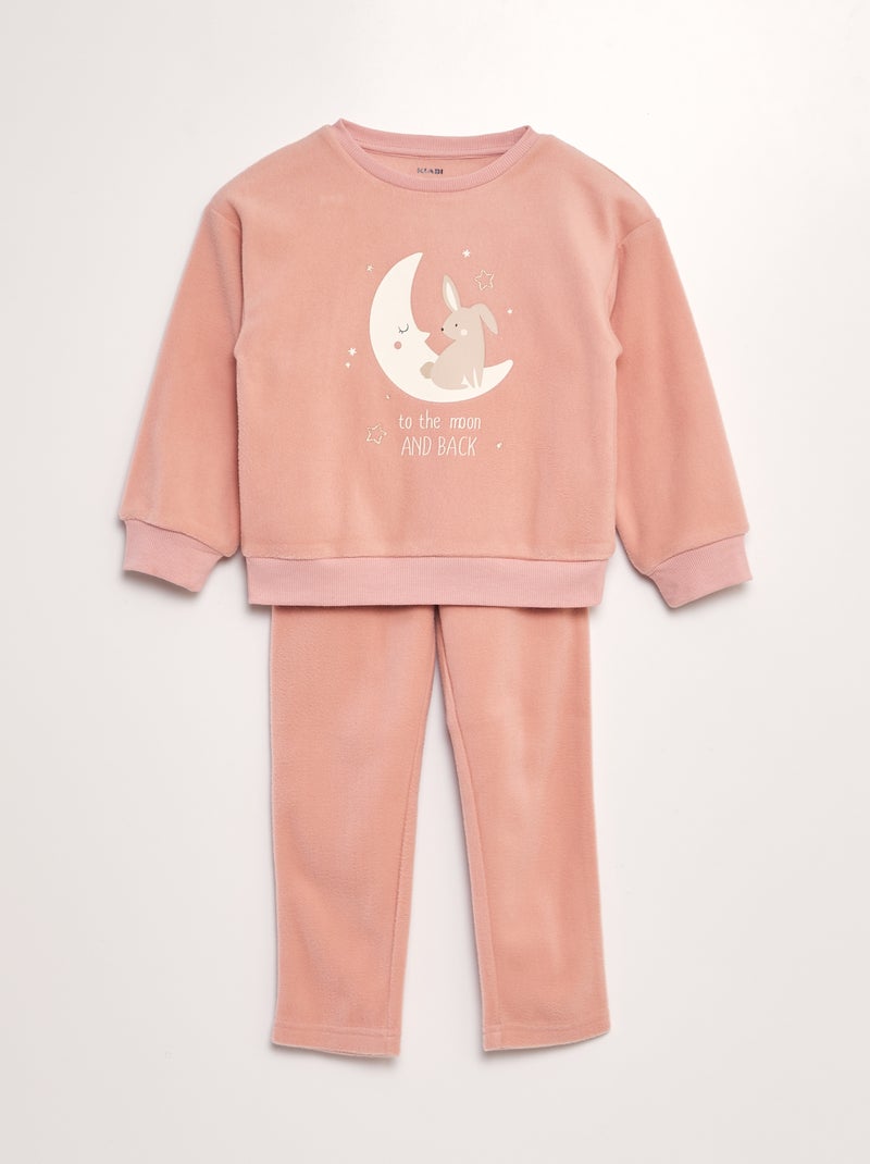 Ensemble pyjama en polaire imprimé t-shirt + pantalon - 2 pièces Rose - Kiabi