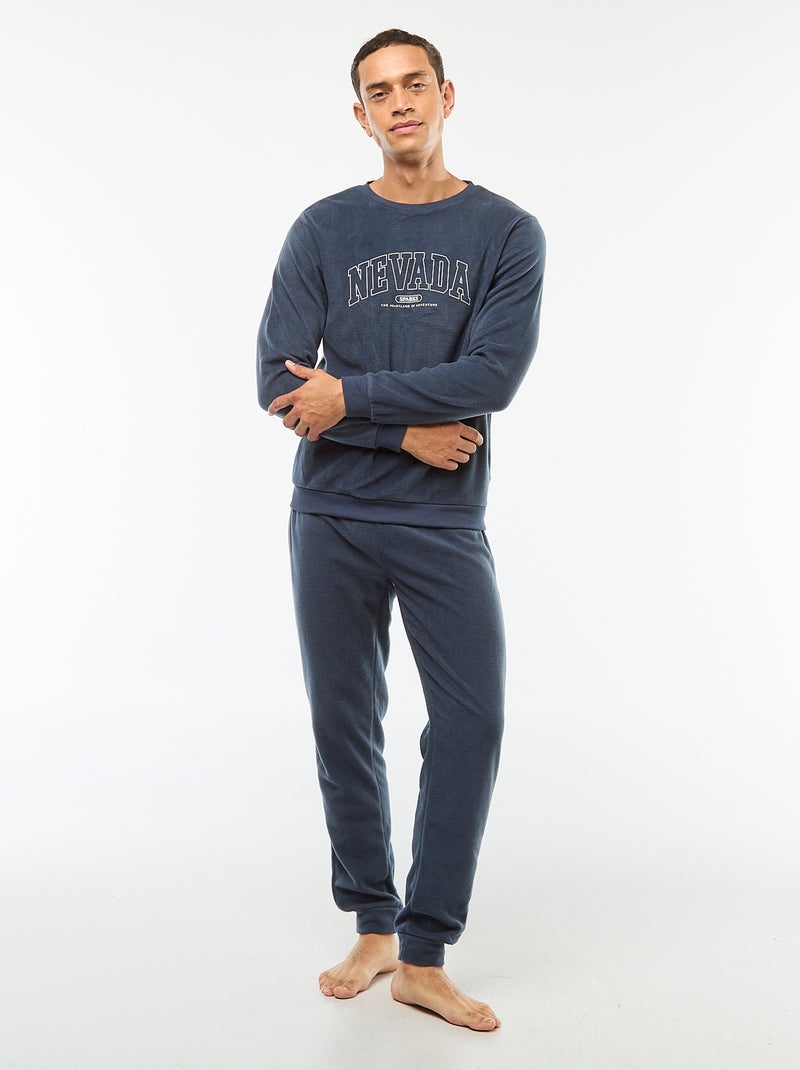 Ensemble pyjama en polaire t-shirt + pantalon - 2 pièces Bleu - Kiabi
