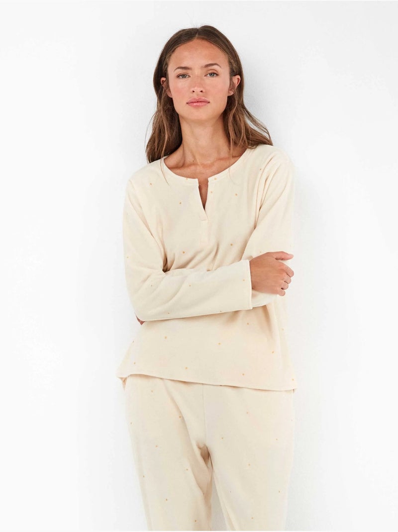 Ensemble pyjama en tissu polaire élastique Ecru - Kiabi