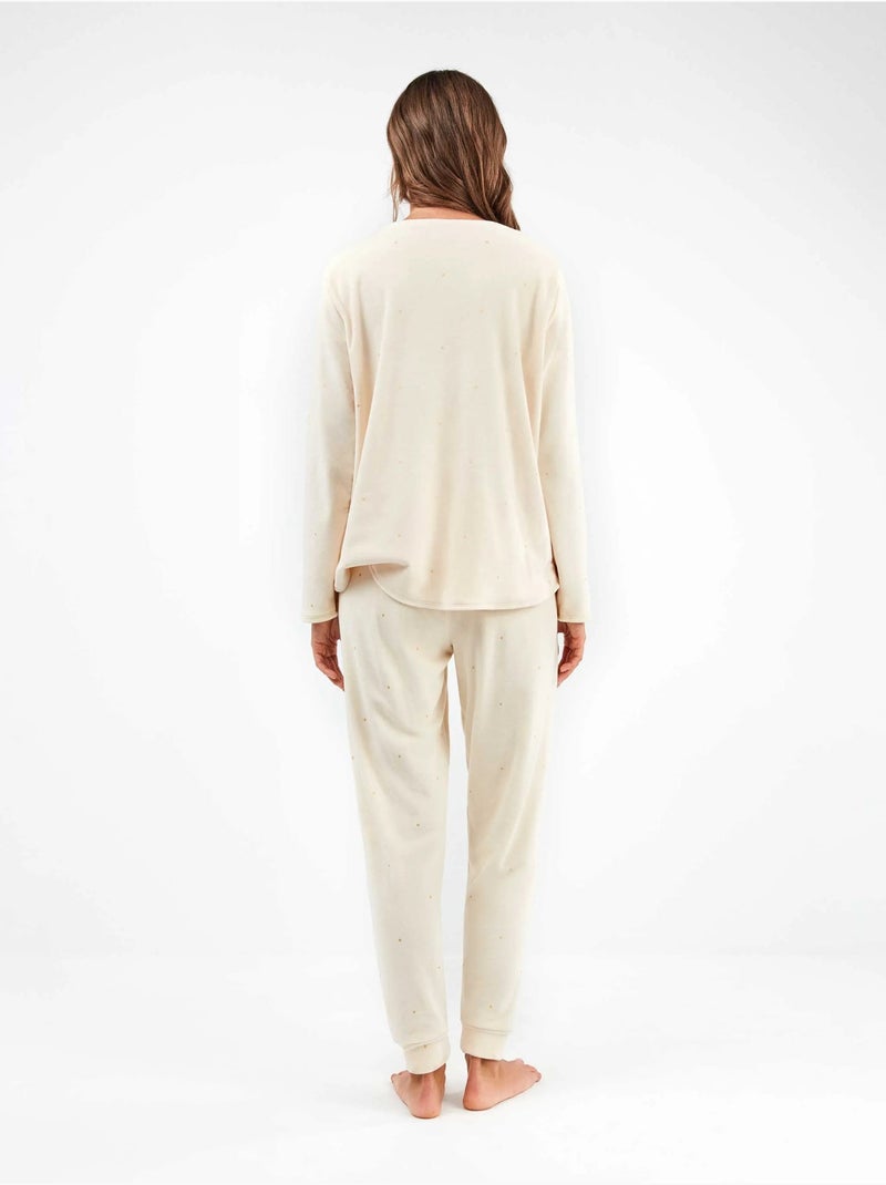 Ensemble pyjama en tissu polaire élastique Ecru - Kiabi