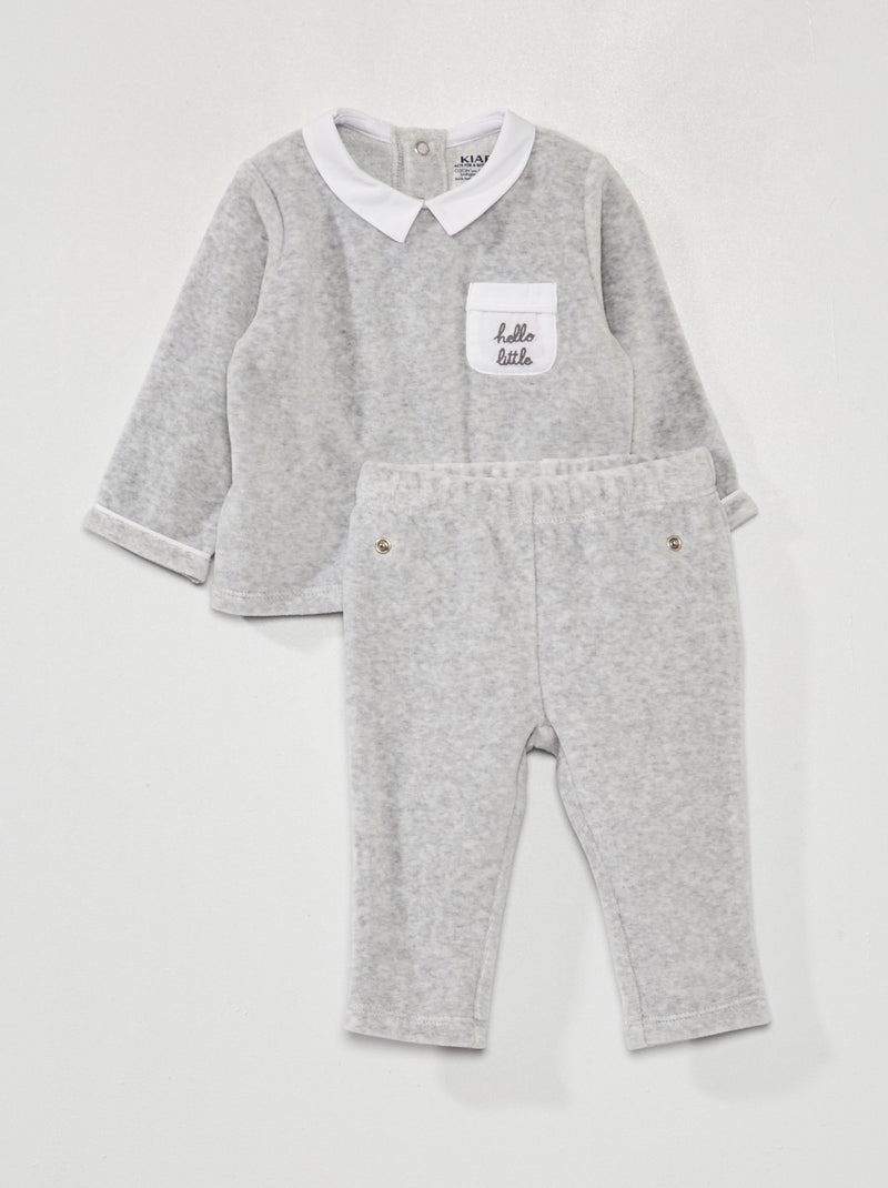 Ensemble pyjama en velours - 2 pièces Gris - Kiabi