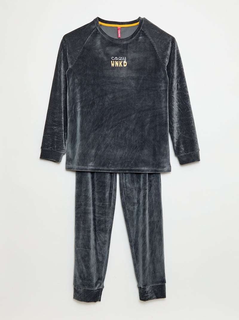 Ensemble pyjama en velours - 2 pièces Gris - Kiabi