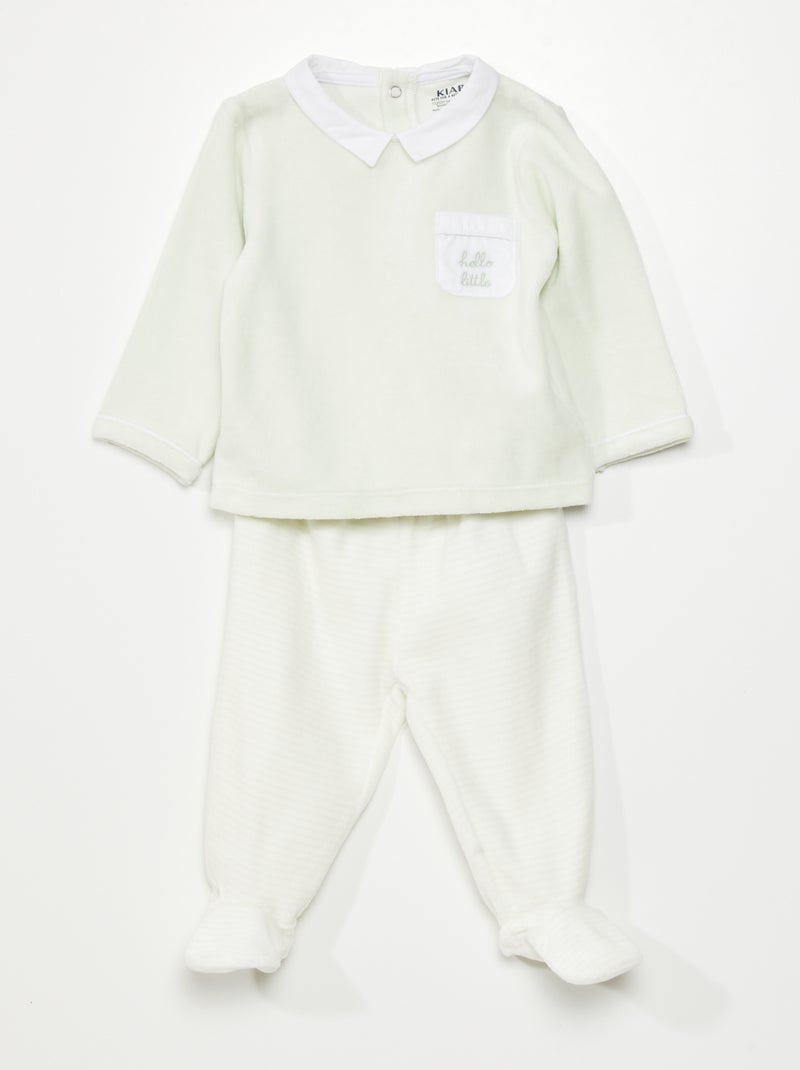 Ensemble pyjama en velours - 2 pièces Vert/blanc - Kiabi